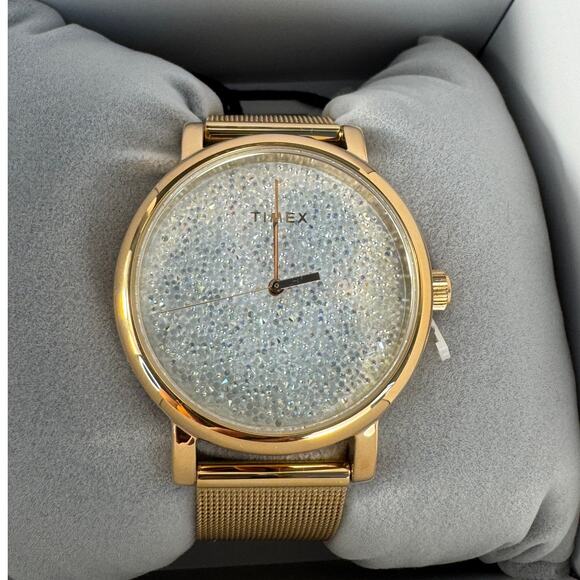 Timex Crystal Opulence‎ Rose Gold Steel Mesh Bracelet Watch